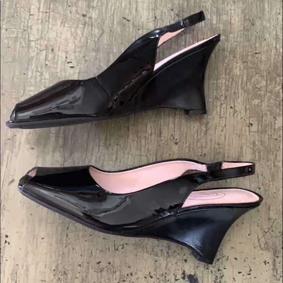 TALBOTS Black Patent Leather Slingback Wedges - Picture 3 of 15